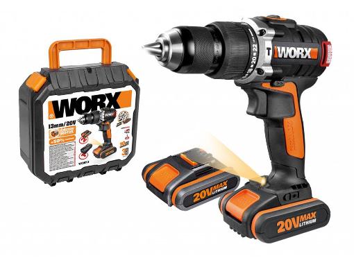 Изображение товара Аккумуляторная дрель-шуруповерт WORX WX354 20 В, ударная, 2 Ач, кейс