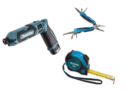 Изображение товара Набор аккумуляторных инструментов MAKITA: отвертка, многофункциональный инструмент и рулетка