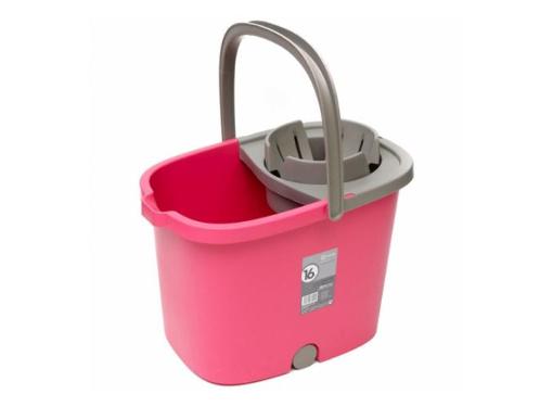 Изображение товара Ведро для мытья полов CISNE 16л с отжимом и роликами розовое