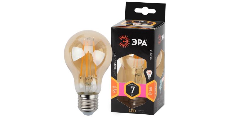 Лампа светодиодная ЭРА F-LED A60-7W-827-E27 gold (Б0035037)