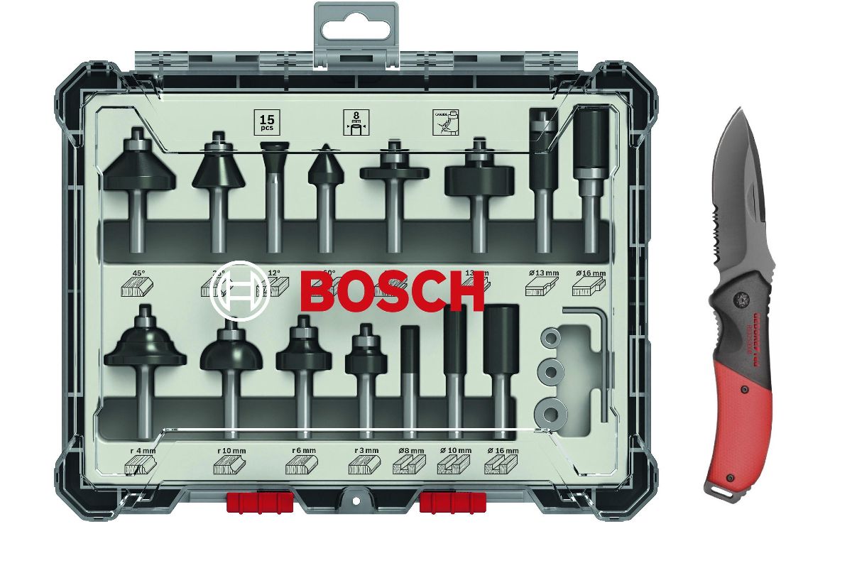 Набор Bosch Набор Ф рез S8мм (15шт., 2607017472) +Нож - цена, отзывы, фото  - купить в Москве, СПб и РФ