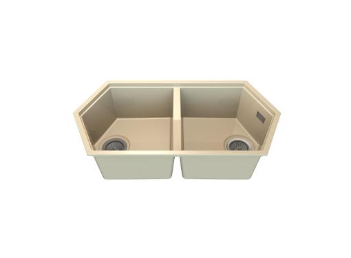 Изображение товара Мойка кухонная KITKRAKEN Gulf Creamy из искусственного гранита двухчашевая