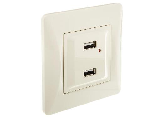 Изображение товара Розетка GUSI ELECTRIC Ugra USB двойная бежевый с индикатором IP20