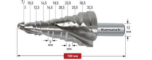 фото Сверло ступенчатое karnasch ф32,5х100мм трехгранный (20.1471u)