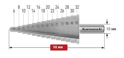 фото Сверло ступенчатое karnasch ф32х98мм трехгранный (21.3032)