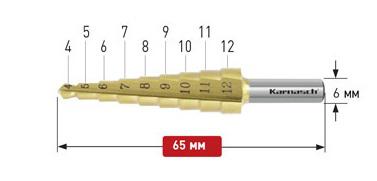фото Сверло ступенчатое karnasch ф12х65мм трехгранный (21.3033)