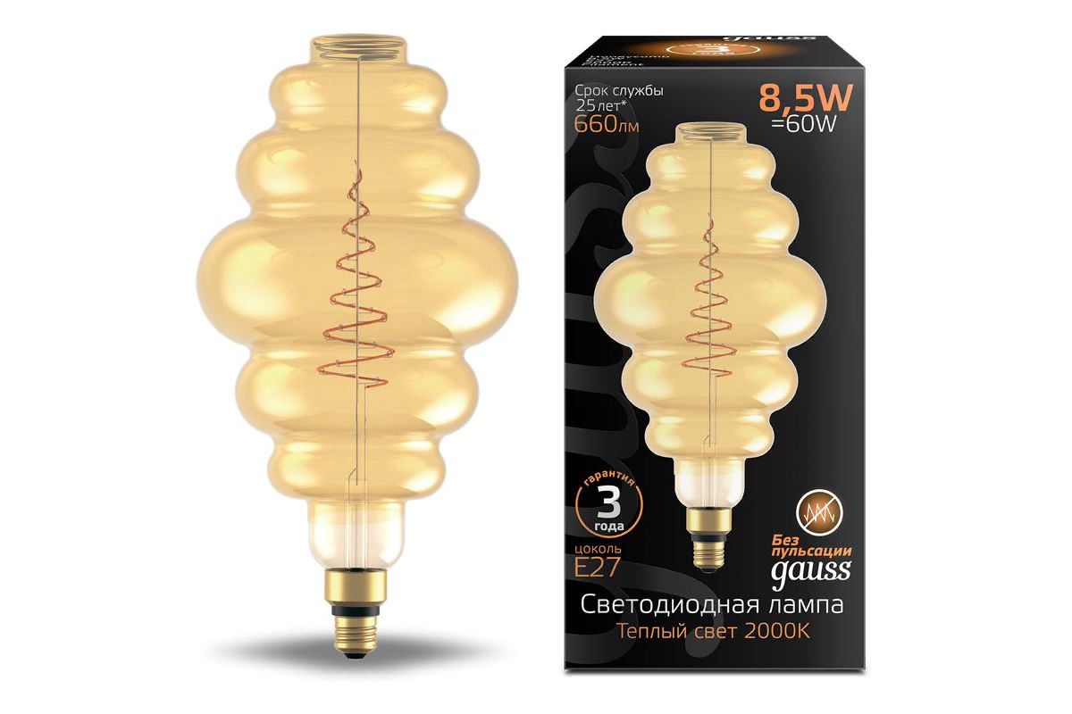 Лампа Gauss LED Filament Honeycomb E27 8.5W Amber 660lm 2000K 1/2 161802105  - цена, видео, фото - купить в Москве, СПб и РФ