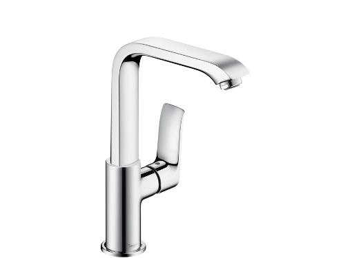Изображение товара Стильный однорычажный смеситель для раковины HANSGROHE Metris с поворотным изливом хром