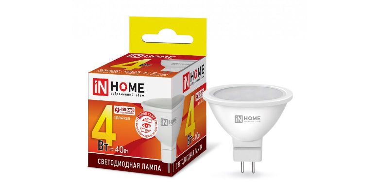 Лампа IN HOME LED-JCDR-VC 4Вт 230В GU5.3 3000К 310Лм 4690612030678