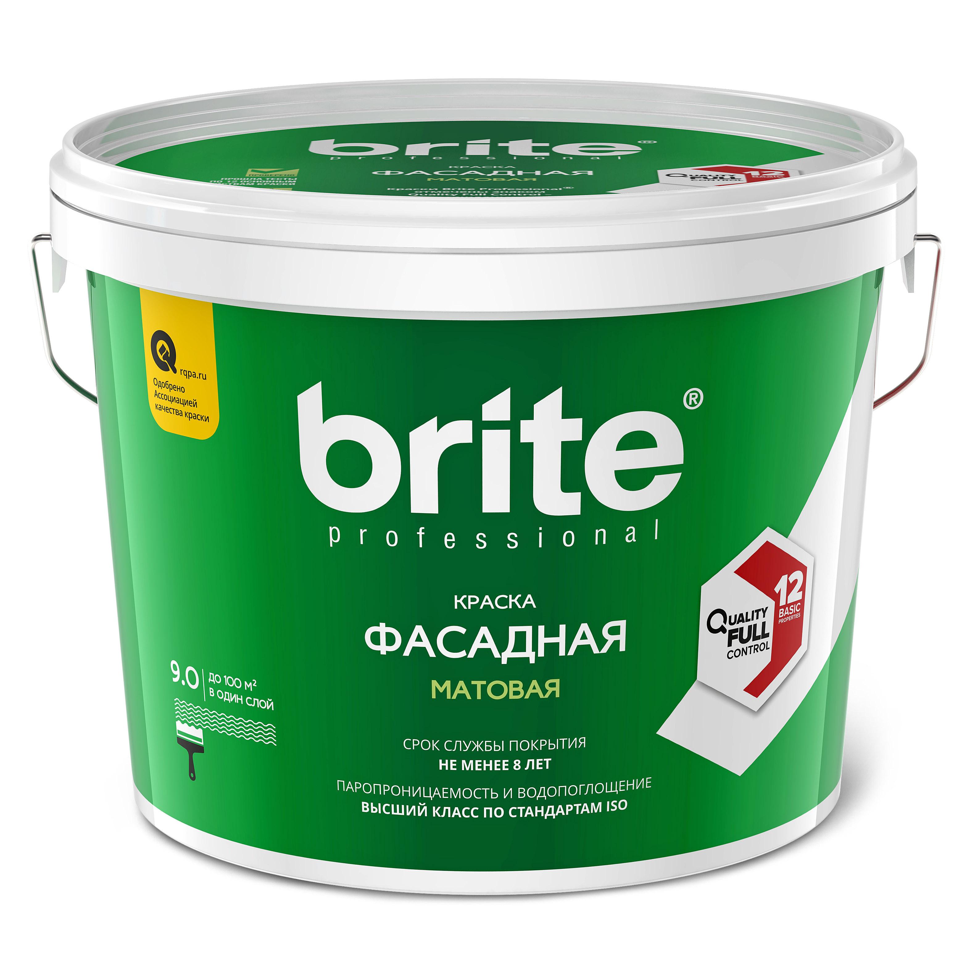 фото Краска фасадная brite professional белая матовая, база а, 9л (о02235)