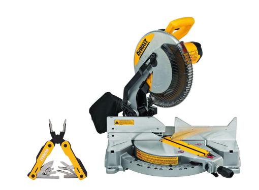 Изображение товара Комплект торцовочной пилы DEWALT DWS715-KS и мультитула DEWALT MT16 для резки древесины