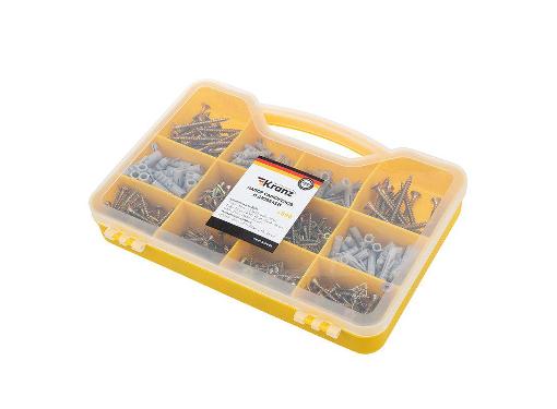 Изображение товара Набор саморезов и дюбелей KRANZ KR-01-3101-03 590 шт универсальный монтажный комплект