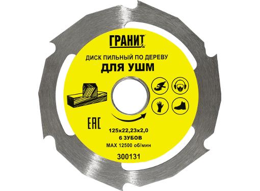 Изображение товара Диск пильный твердосплавный ГРАНИТ 125 мм 6 зубьев для УШМ по дереву и ДСП