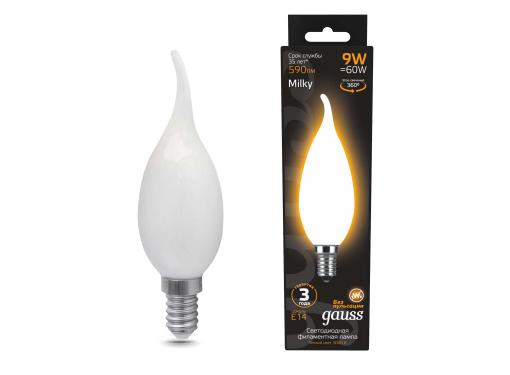 Изображение товара Светодиодная лампа GAUSS Filament Свеча на ветру 9W 590lm 3000K E14 молочная