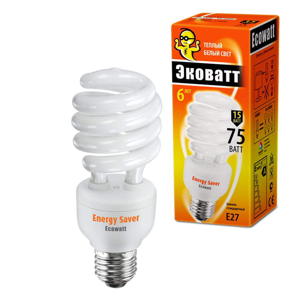 фото Лампа энергосберегающая ecowatt sp 15w 827 e27