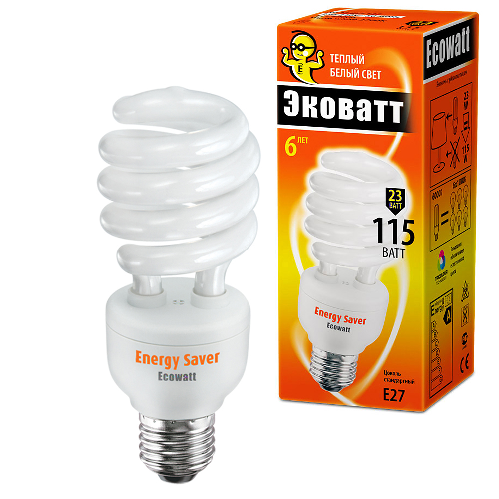 

Лампа энергосберегающая Ecowatt Sp 23w 827 e27