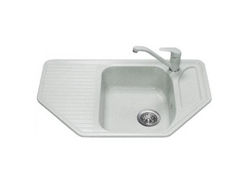 Изображение товара Угловая кухонная мойка POLYGRAN F-10 800x500 мм искусственный камень белая